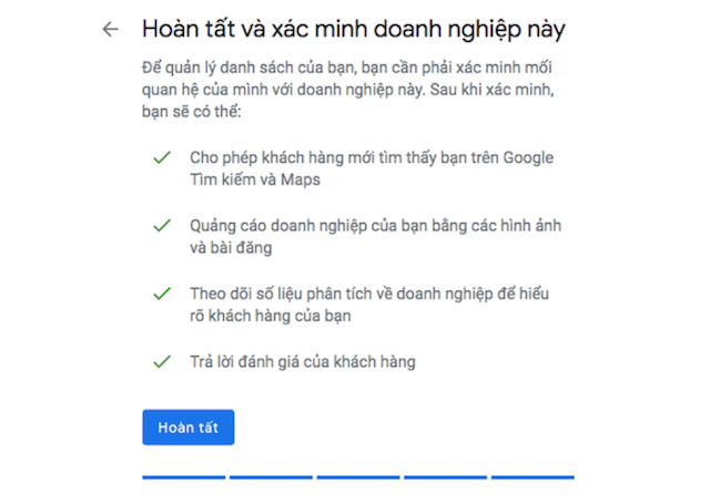 Hoàn tất xác minh khi đưa doanh nghiệp lên Google map